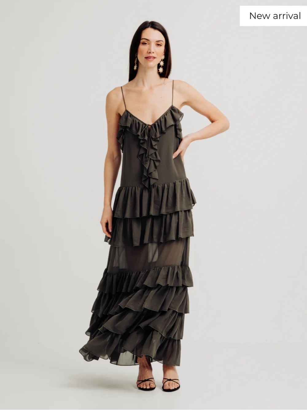 Torn by Ronny Kobo Orcadia Dress Chiffon Maxi Dress in Dark Gray